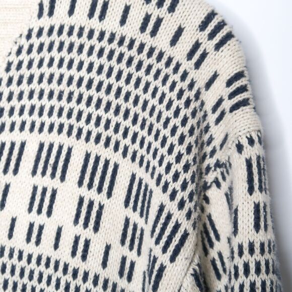 H&M Mens Shawl Collar Sweater Large Cream Teal Striped‎ Holiday Cabincore Preppy - Picture 7 of 8